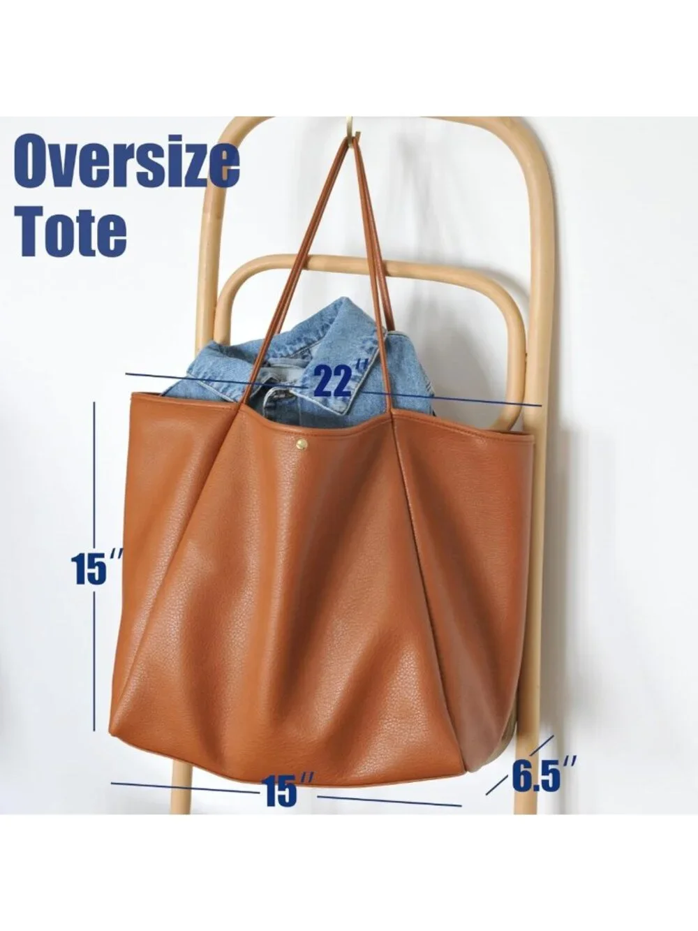 Oversized PU Leather Tote Bag for Women | Stylish Weekender Shopper Purse